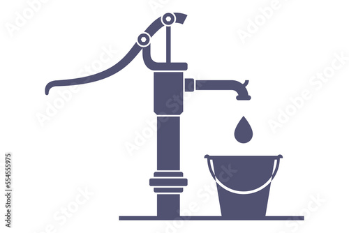 hand pump black icon for extracting water. flat vector illustration.