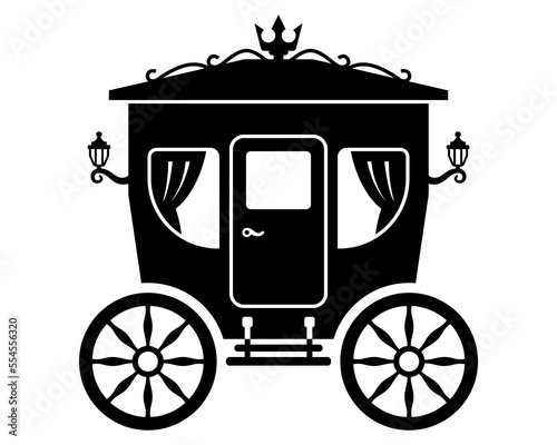 black icon of a 19th century carriage for transporting passengers. flat vector illustration.
