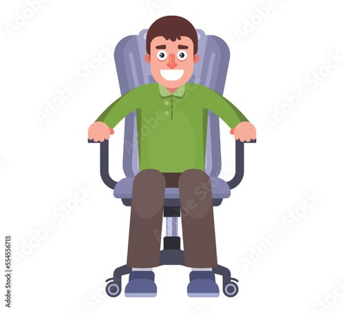 a man sits in an office chair at work. flat vector illustration.