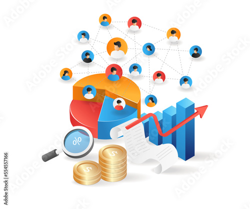 Isometric flat 3d illustration concept of growing business by expanding team network