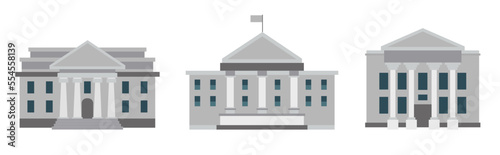 Bank building icon. Vector illustration, set of bank buildings. 3 houses. Gray colors, flat style, eps. icon sets with Building theme. Business centre vector illustration on white background
