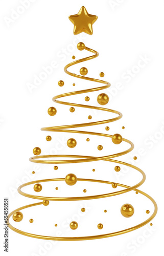3d gold Christmas tree. Pine tree