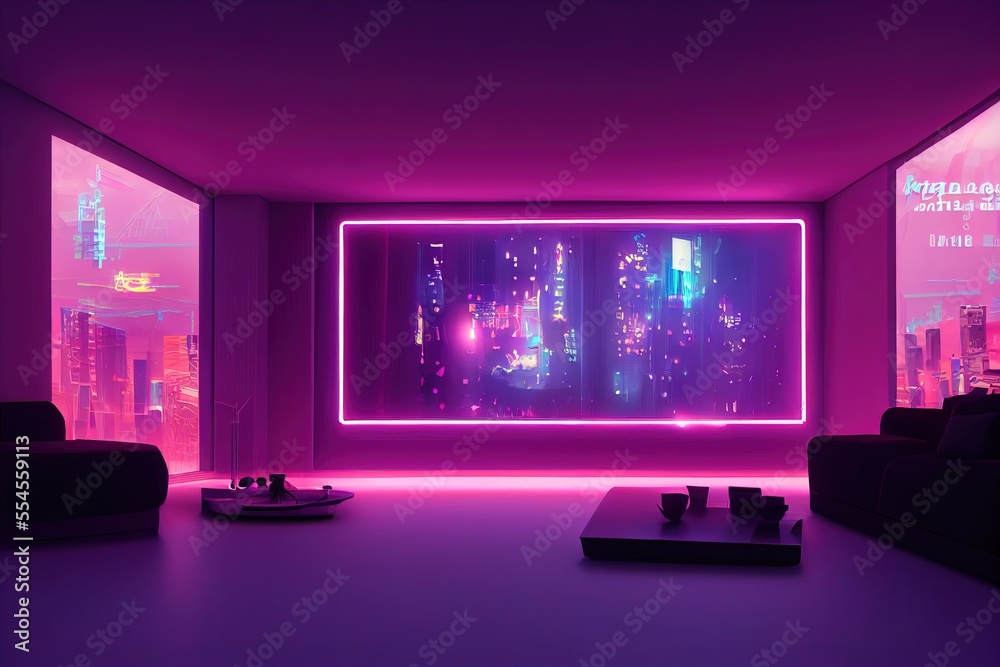 Futuristic modern cyberpunk living room design, Generative AI Futuristic modern cyberpunk living room design, Generative AI
