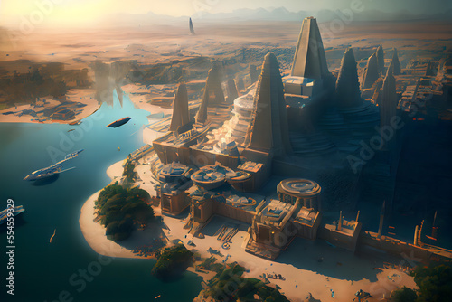 Major cities of Atlantis, advanced civilization, pyramid #554559329