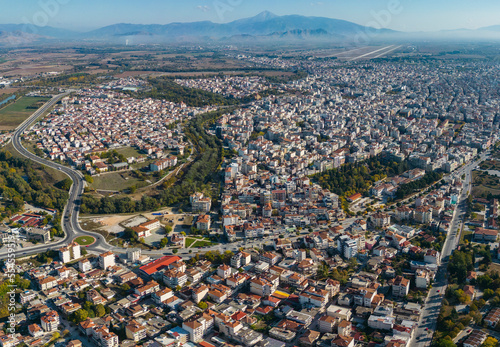 Aerial view around the city Larissa in Greece on a sunny day in autumn	 photo