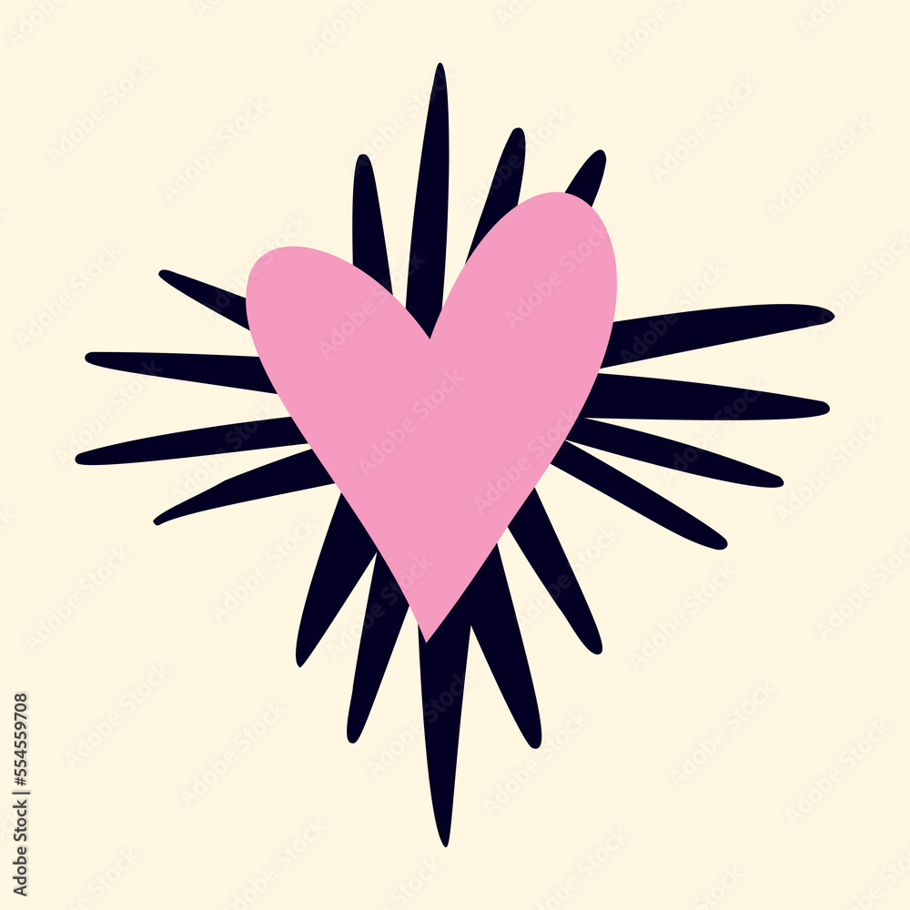 Valentines day card with heart. Groovy funny heart with arrows in modern doodle style vector illustration Valentines day card with heart. Groovy funny heart with arrows in modern doodle style vector illustration