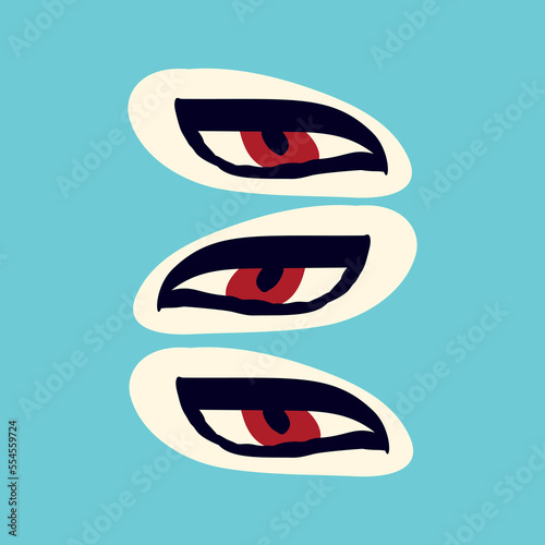 Funky freaky eyes. Card in modern doodle style. Vector illustration