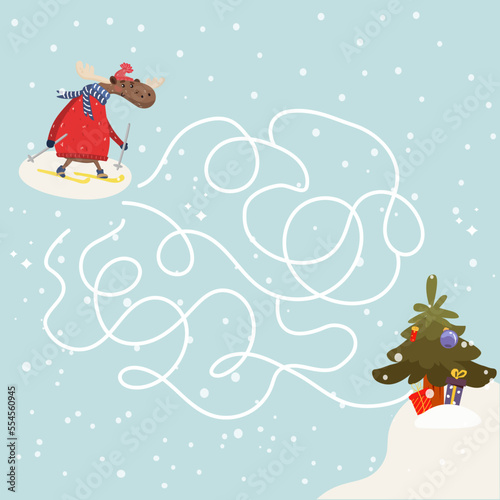 Funny maze for children. Back to school. Cartoon illustration on a white background.