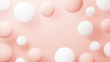 ピンク色の背景に白とピンクの複数の球体。背景素材。（横長）