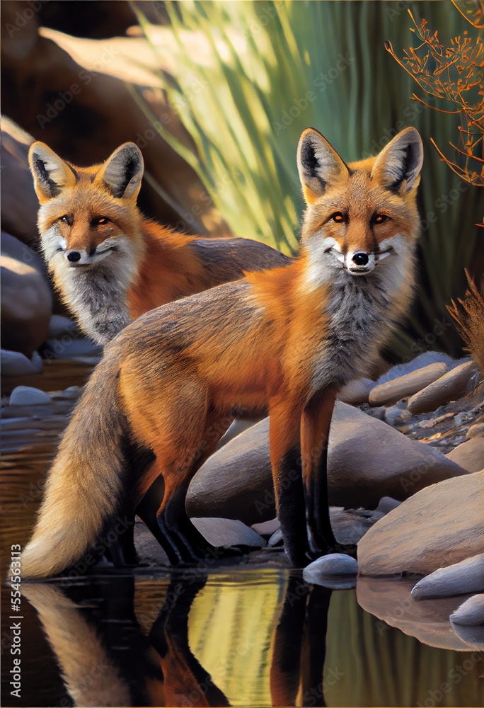 Wild fox in natural habitat - generative ai