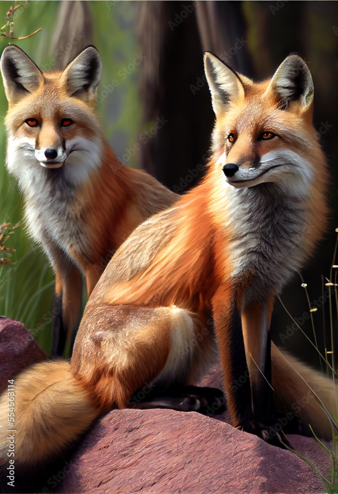 Obraz premium Wild fox in natural habitat - generative ai