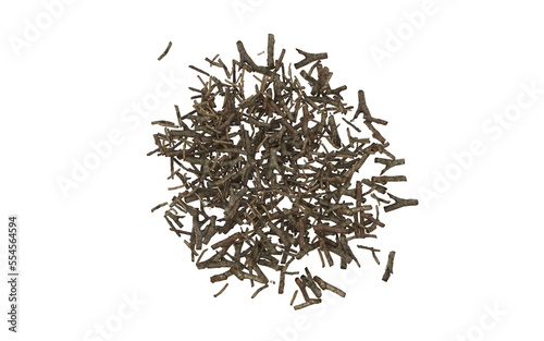 debris of wood sticks pile on white background