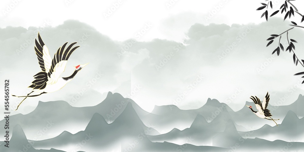Chinese wind landscape background poster illustration design material