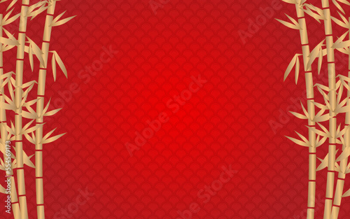Red Pattern Background with Bamboo