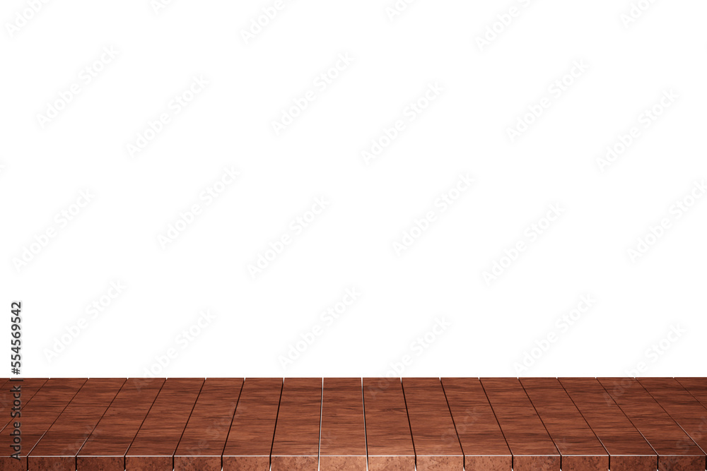 Wooden table, wood table top front view 3d render isolated