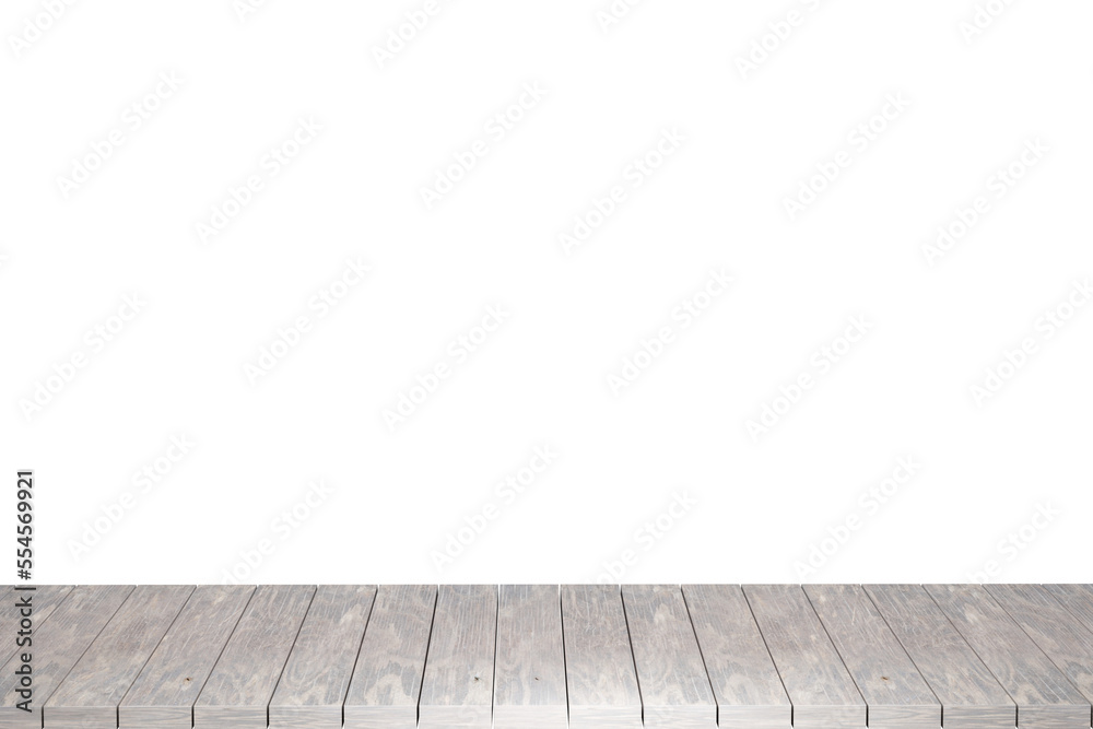 Fototapeta premium Wooden table, wood table top front view 3d render isolated