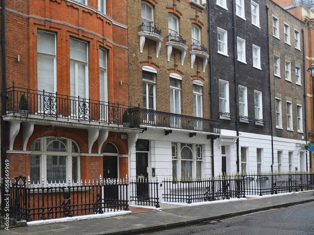 Residential street in Marylebone,  with small old apartment buildings and townhouses