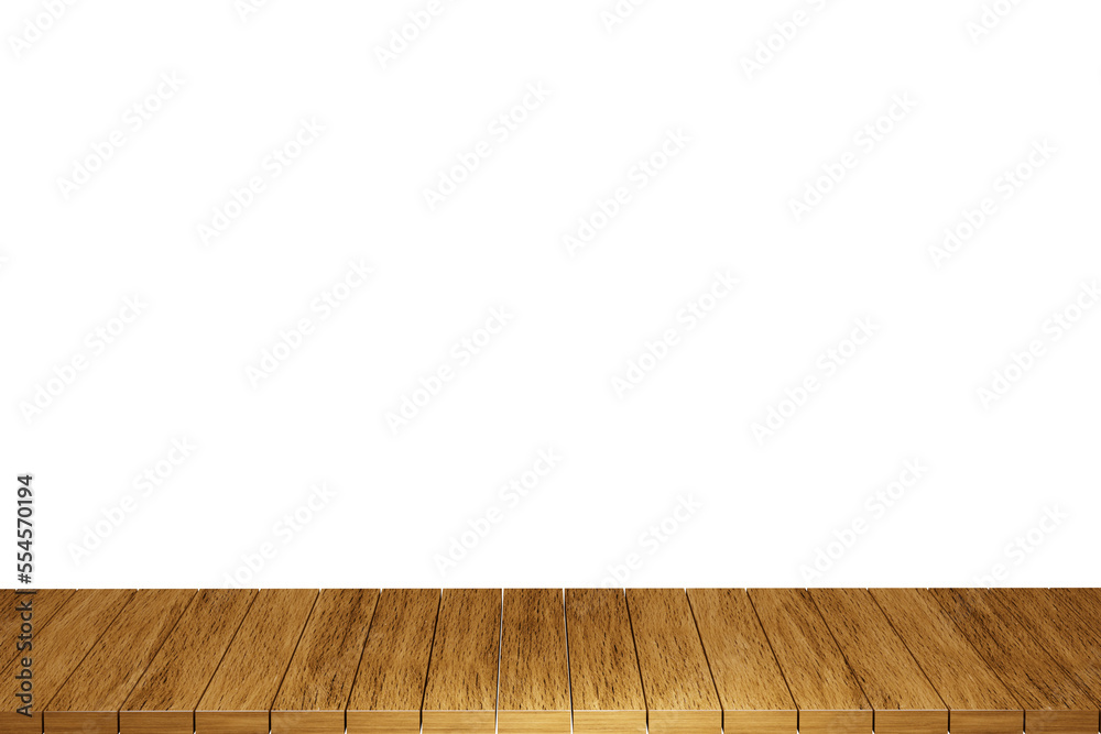 Wooden table, wood table top front view 3d render isolated