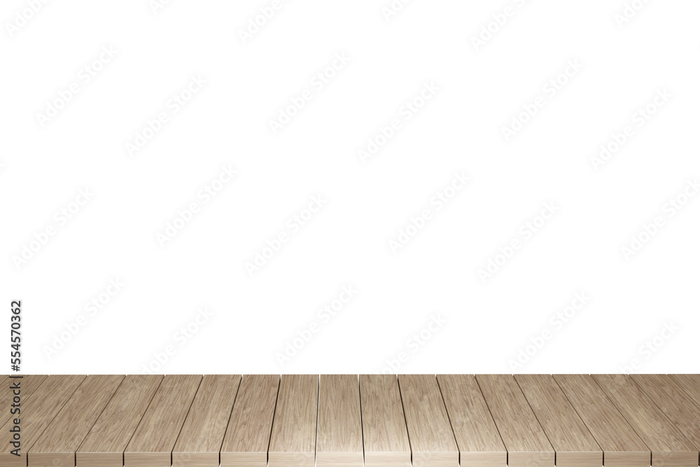 Wooden table, wood table top front view 3d render isolated