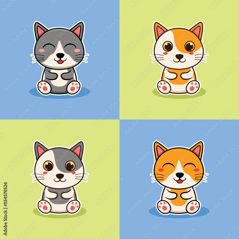 Set Of Cute Cats Vector Illustration