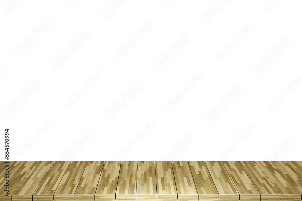 Wooden table, wood table top front view 3d render isolated