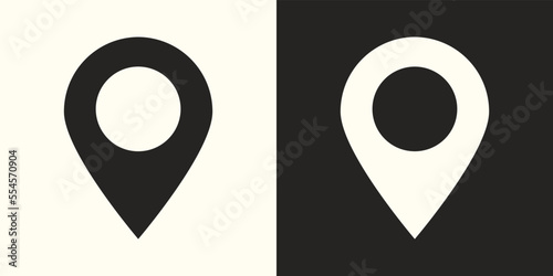 Two location pin icons with the flat style. A sign on a pointer. Map or GPS location symbol.