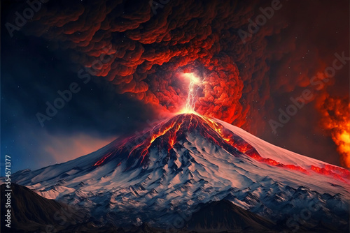 Etna volcano eruption. Generative ai.