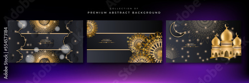 Ramadan background design with black and gold islamic decoration for greeting card. Vector illustration