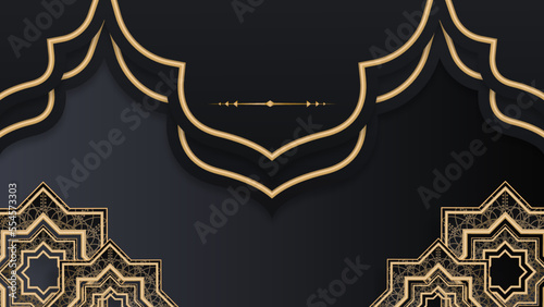 Ramadan background design with black and gold islamic decoration for greeting card. Vector illustration