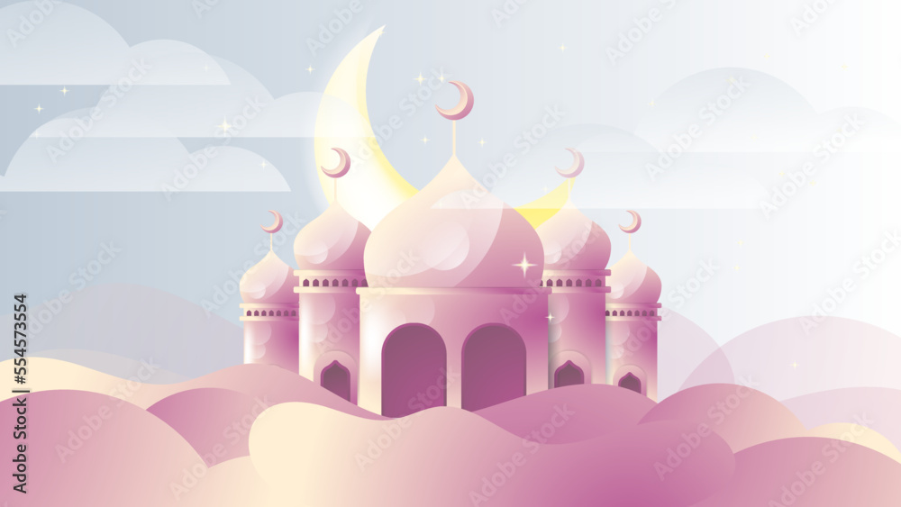 Ramadan background design with white and gold islamic decoration for greeting card. Vector illustration
