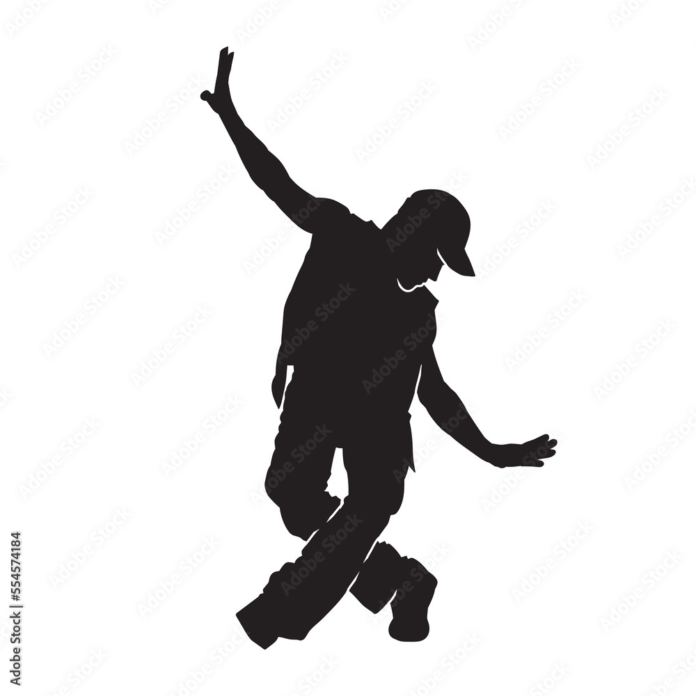 Fototapeta premium Dancing street dance black silhouettes in urban style on white background, vector illustration.