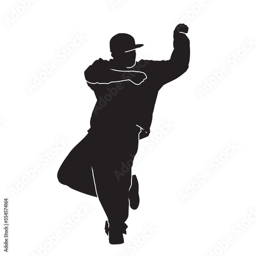 Dancing street dance black silhouettes in urban style on white background, vector illustration.