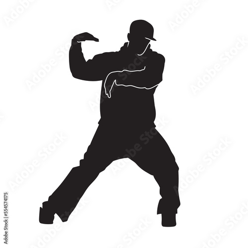 Dancing street dance black silhouettes in urban style on white background, vector illustration.