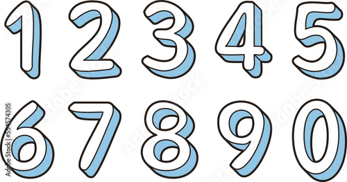 0から9の数字　番号　ナンバー　セット　青色