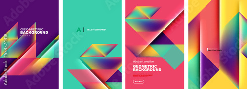 Set of abstract backgrounds - overlapping triangles with fluid gradients design. Collection of covers, templates, flyers, placards, brochures, banners