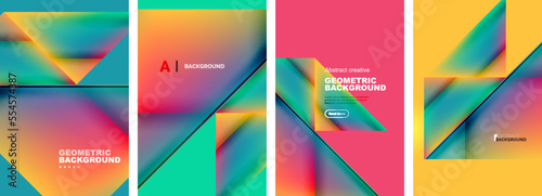 Set of abstract backgrounds - overlapping triangles with fluid gradients design. Collection of covers, templates, flyers, placards, brochures, banners