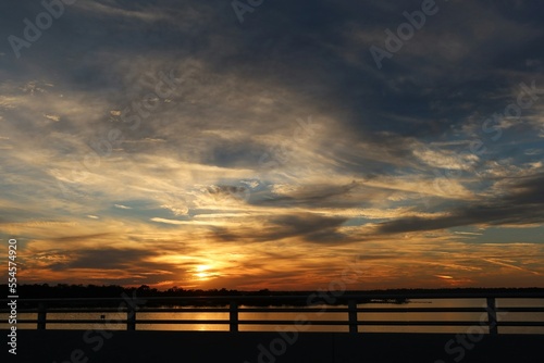 Beautiful golden sunset over the Florida river