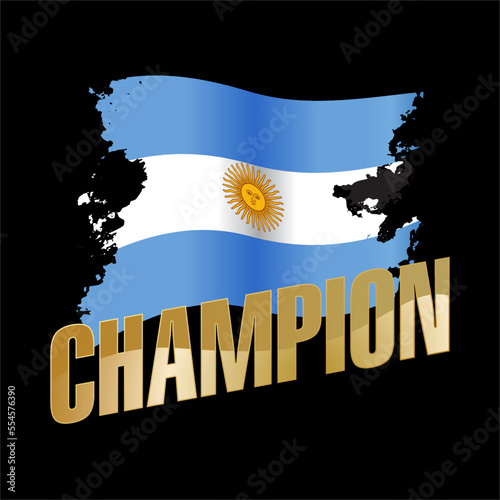 Argentina flag with trophy sketch illustration - The Champion logo text - football - sports
