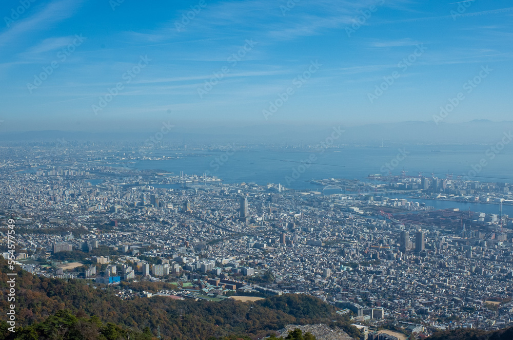 Obraz premium 日本三大夜景の掬星台からの眺め（大阪湾、神戸都心）