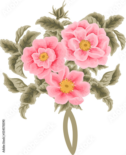Beautiful Vintage Floral Bunch, Bouquet Arrangement with Rose, Peony, Chrysanthemum Flower and Leaf for Wedding Card Decoration, Garden Party Invitation