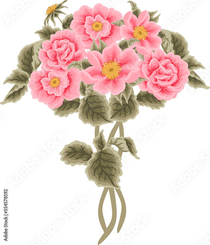 Beautiful Vintage Floral Bunch, Bouquet Arrangement with Rose, Peony, Chrysanthemum Flower and Leaf for Wedding Card Decoration, Garden Party Invitation