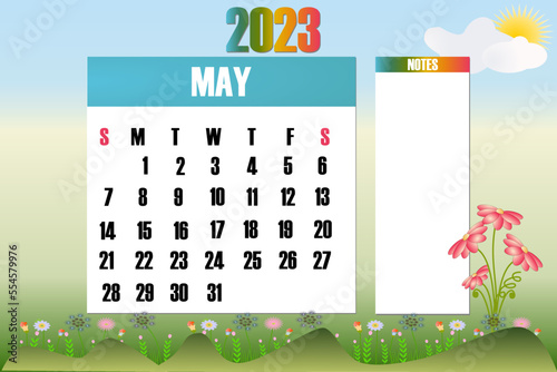 May 2023 - Calendar. Week starts on Sunday - stock vector illustration