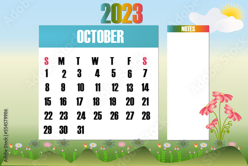 October 2023 - Calendar. Week starts on