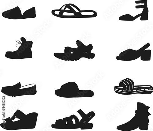 Boots and hoes isolated vector Silhouette 