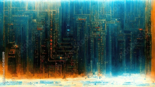 Bright blue base electrical connections  futuristic CPU circuitry  abstract  Sci-fi style  cyberpunk advanced cutting edge technology design elements  produced by Ai