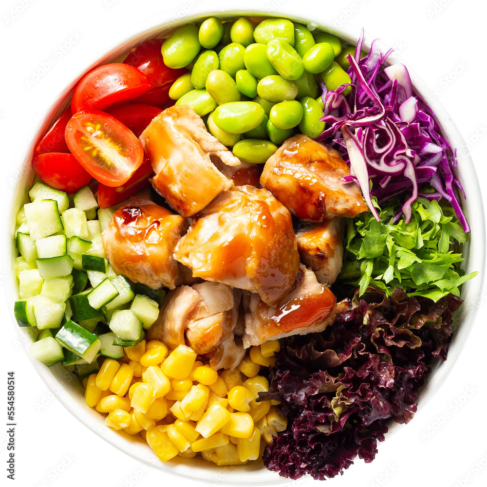 Φωτογραφία Healthy food eating poke bowls top down view cut out, transparent background