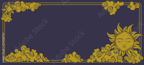 Tarot banner with antique sun symbol. Aesthetic tarot frame for invitations and othe astrological designs. Vector illustration isolated in white background