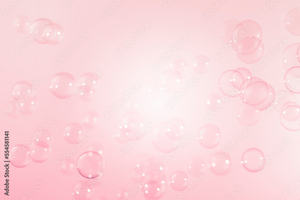 Abstract Beautiful Transparent Pink Soap Bubbles Frame Background. Defocus, Blurred Celebration, Romantic Love ValentinesTheme. Circles Bubbles. Freshness Soap Sud Bubbles