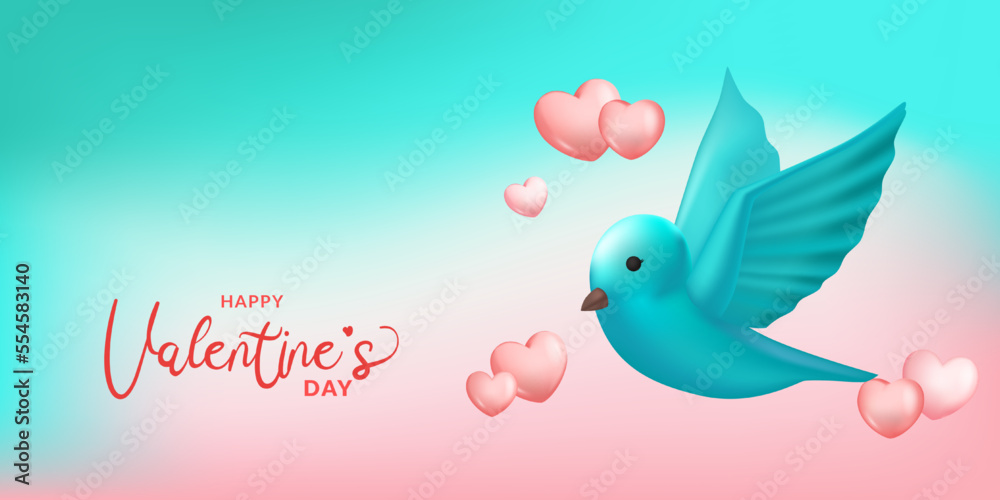bird flying with heart shape valentine's day decoration sweet sky background