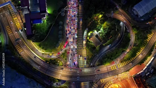 Aerial view car traffic jam move at Jalan Kampung Pandan, Jalan Barat, Jalan Chnagkat Thambi Dollah. Kuala Lumpur city night scape photo